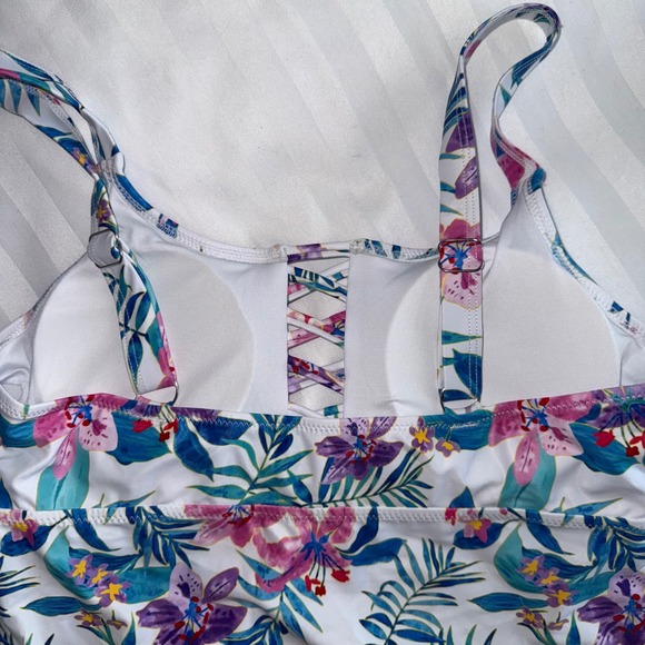 Floral Print Lace-Up Tankini Top‎ Swimsuit Top Beach Pool Vacation Large - Picture 7 of 7